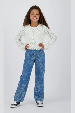 Vingino High waist wide leg jeans medium blue denim Blauw Bloemen
