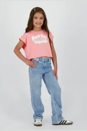 Vingino High waist wide leg jeans light blue denim Blauw Effen