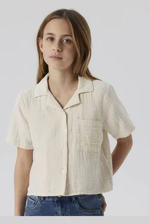 NAME IT KIDS blouse zand Beige Meisjes Mousseline Reverskraag Effen