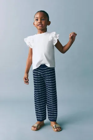 MANGO Casual broek donkerblauw Meisjes Katoen Streep