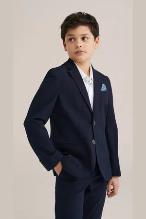 WE Fashion Colbert donkerblauw Jongens Katoen Reverskraag Effen