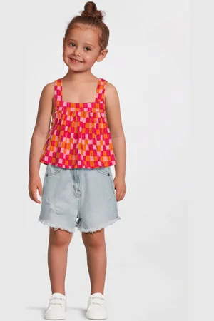 Your Wishes Cropped top roze Meisjes Katoen Vierkante hals Ruit