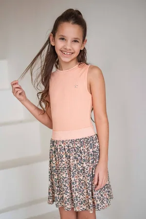 Like Flo Zomerjurk oranje Meisjes Viscose Ronde hals Bloemen