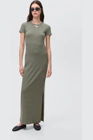 MANGO Maxi jurk kaki Groen Meisjes Polyester Ronde hals Streep