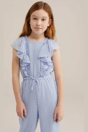 WE Fashion Jumpsuit blauw Meisjes Polyester Ronde hals Stip