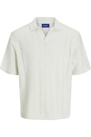 JACK & JONES JUNIOR polo wit gebreid Jongens Katoen Polokraag Effen
