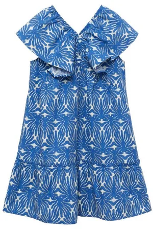 MANGO Korte jurk blauw Meisjes Katoen V