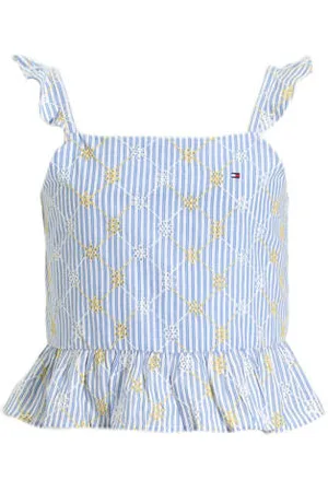 Tommy Hilfiger Mouwloze top blauw broderie Meisjes Katoen Vierkante hals