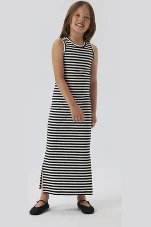 NAME IT KIDS maxi jurk zwart Meisjes Stretchkatoen Ronde hals Effen