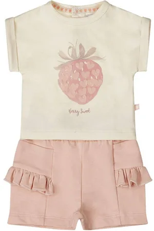 Dirkje Shirt + broek lichtroze/ecru Meisjes Katoen Ronde hals Printopdruk