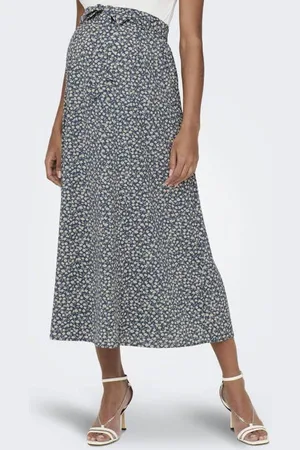 ONLY Zwangerschaps midi rok blauw Dames Polyester Effen