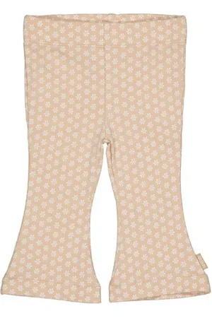 Quapi Newborn regular flared broek beige Meisjes Stretchkatoen Bloemen