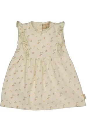 Quapi Newborn korte jurk ecru Meisjes Stretchkatoen Ronde hals All over print