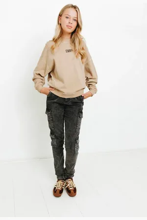 Frankie & Liberty High waist cargo jeans Meisjes Denim Effen