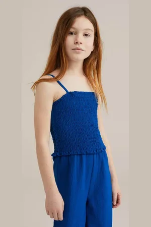WE Fashion Straight jumpsuit blauw Meisjes Polyester Vierkante hals Effen