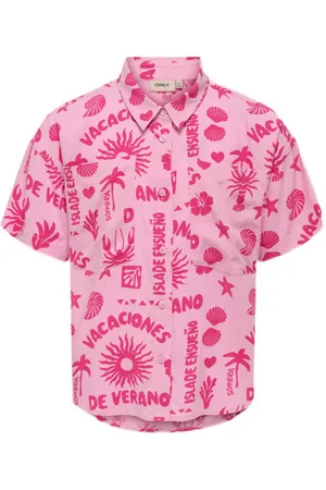 ONLY KIDS GIRL blouse roze Rosé Meisjes Viscose Klassieke kraag Effen