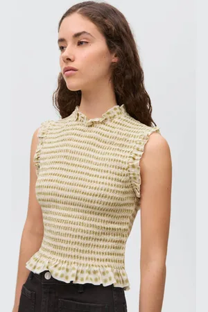 MANGO Mouwloze top geel Meisjes Viscose Ronde hals All over print