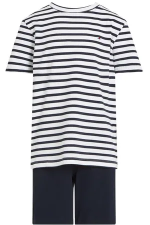 Tommy Hilfiger Shortama marine Blauw Jongens Stretchkatoen Ronde hals Streep
