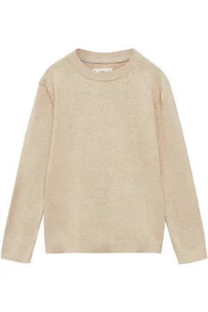 MANGO Trui beige fijn gebreid Jongens Katoen Ronde hals Gemêleerd