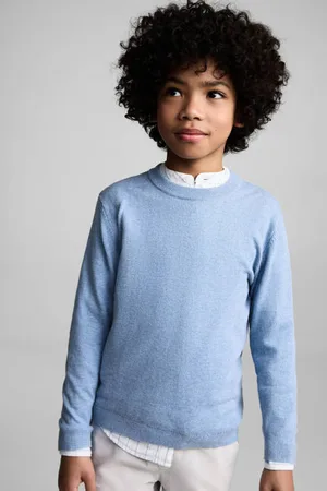 MANGO Trui blauw fijn gebreid Jongens Katoen Ronde hals Gemêleerd