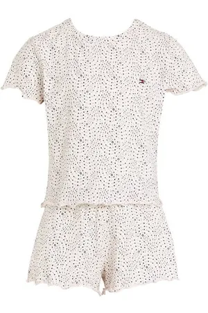 Tommy Hilfiger Shortama ecru Meisjes Stretchkatoen Ronde hals All over print