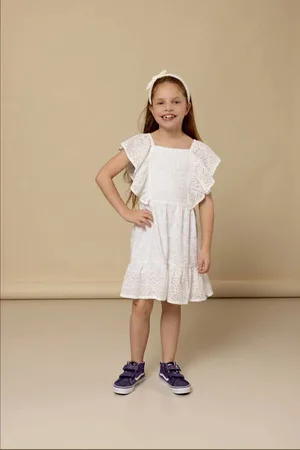 Looxs Little zomerjurk broderie Meisjes Kant Vierkante hals Hartjes