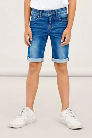 NAME IT KIDS slim fit jeans bermuda NKMTHEO Denim short Blauw Jongens Stretchdenim