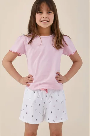 Little Label Shortama Meisjes Stretchkatoen Ronde hals Bloemen