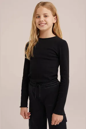 WE Fashion Longsleeve hardblauw Meisjes Stretchkatoen Ronde hals Effen