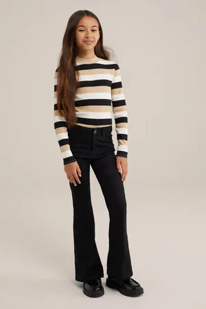 WE Fashion Blue Ridge flared jegging zwart Jeans Meisjes Stretchdenim Effen