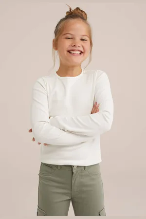 WE Fashion Longsleeve hardblauw Meisjes Stretchkatoen Ronde hals Effen