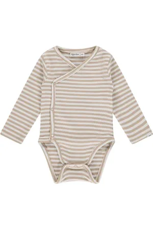 Babyface Romper Beige Jongens Stretchkatoen Overslagkraag Streep