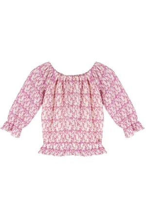 NoNo Blousetop paars Meisjes Polyester Boothals Bloemen