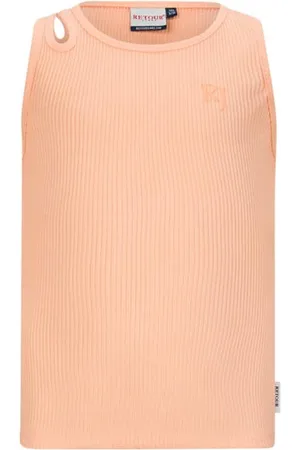 Retour Mouwloze top roze rib gebreid Meisjes Katoen Ronde hals Effen