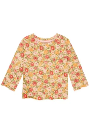 Noppies Baby longsleeve oranje Meisjes Katoen Ronde hals Bloemen