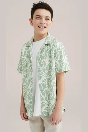 WE Fashion Overhemd lichtgroen Jongens Katoen Klassieke kraag All over print
