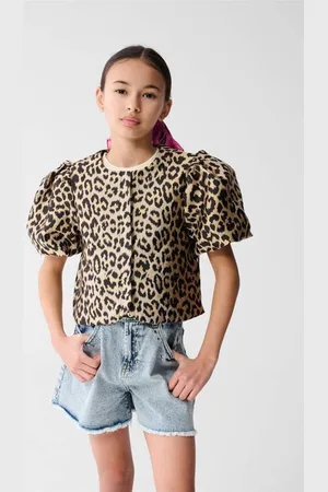 SHOEBY Blousetop bruin Meisjes Polyester Ronde hals Panterprint