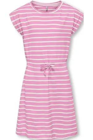 ONLY KIDS GIRL midi jurk roze Meisjes Katoen Ronde hals Streep