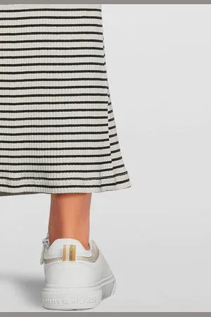Sofie Schnoor Maxi jurk zwart Meisjes Stretchkatoen Ronde hals Streep