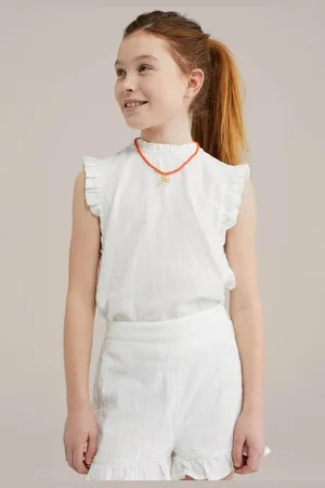 WE Fashion Mouwloze top Meisjes Katoen Ronde hals Effen