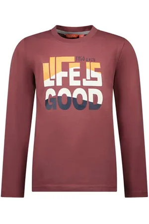 TYGO & vito Longsleeve bruin Jongens Katoen Ronde hals Printopdruk