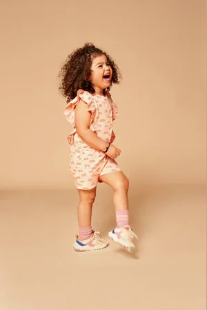 Stains&Stories Roze Playsuit Meisjes Katoen Ronde hals Hartjes