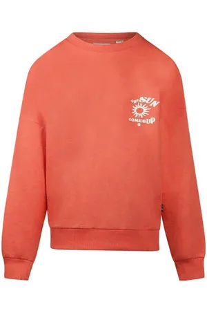No Way Monday Sweater rood rib gebreid Jongens Katoen Ronde hals Backprint