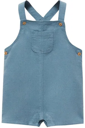 MANGO Tuinbroek blauw Meisjes Katoen Vierkante hals Effen