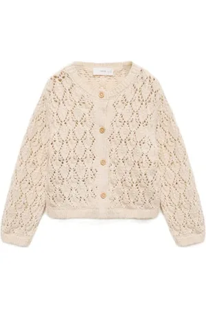 MANGO Gebreid vest beige ajour Meisjes Katoen Ronde hals Effen