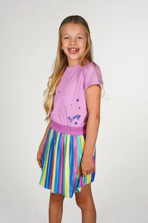 B.Nosy Midi jurk roze Meisjes Stretchkatoen Ronde hals Streep