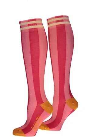 B.Nosy Gestreepte kniekousen rood/roze Sokken Meisjes Stretchkatoen Streep
