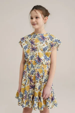 WE Fashion Korte jurk multi Meisjes Katoen Ronde hals All over print