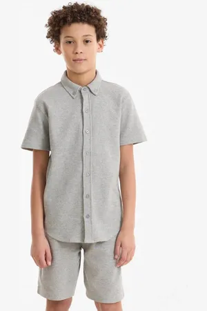 Anytime Shirt waffle grijs Overhemd Jongens Katoen Klassieke kraag Effen
