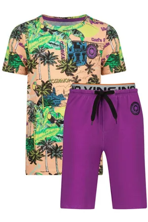 Vingino Shortama Wuba paars Jongens Stretchkatoen Ronde hals All over print